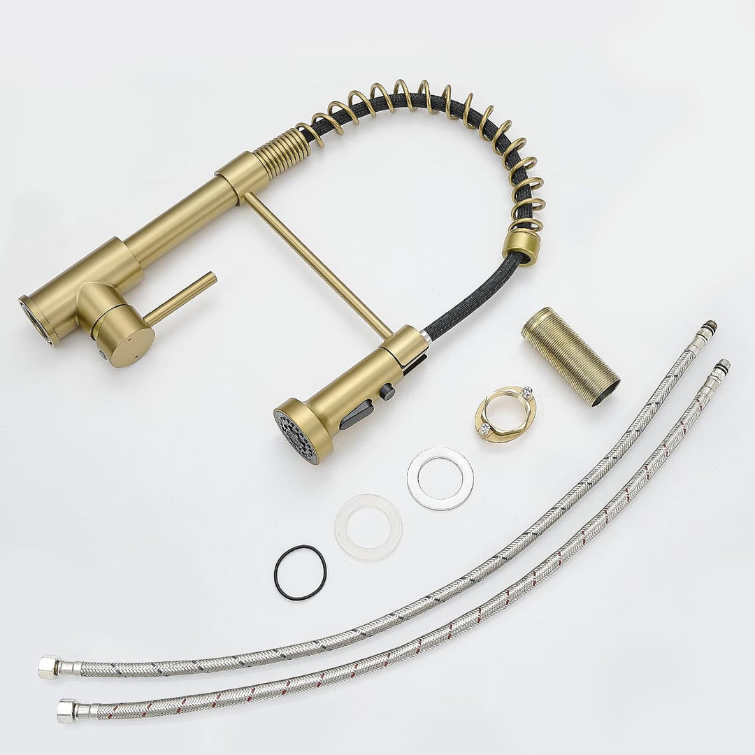 Gebürstete Gold-Küchenarmatur, AIMADI Küchenarmaturen mit herausziehbarem Sprüher, Einzelgriff, Einl
