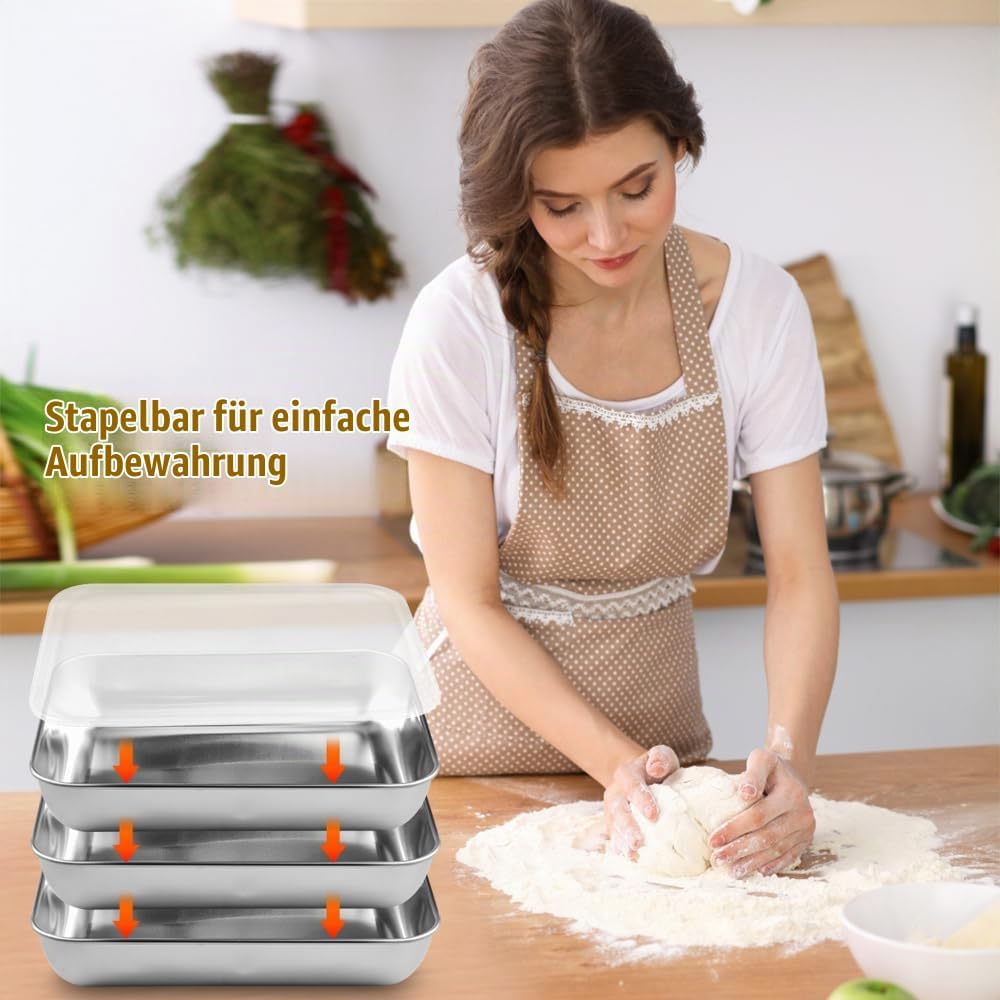 Panierschalen Set 3-Teilig, 25x20x5cm Edelstahl Schale Rechteckig,PanierstrassE Set,Panierstrasse mi