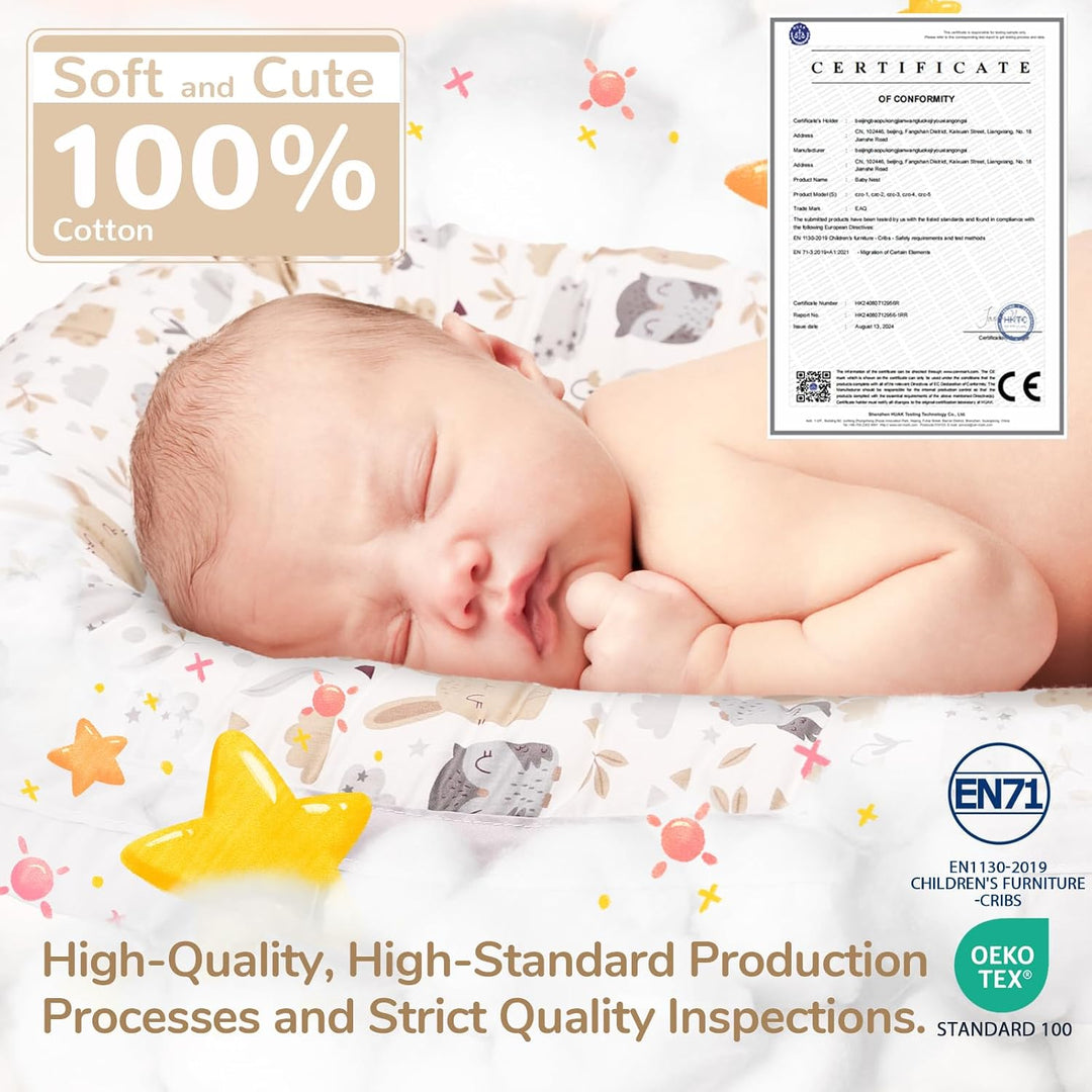 EAQ Babynest Nestchen Baby Weiches Atmungsaktives baby bett für Neugeborene Geschenk 100% Baumwolle