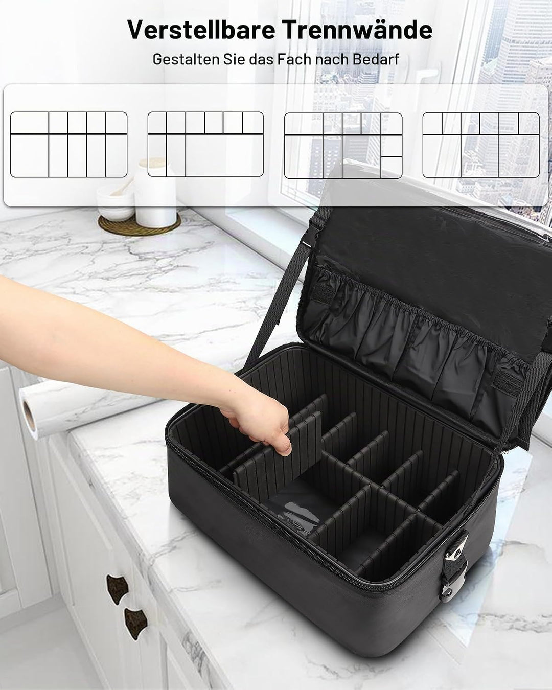 Kosmetikkoffer Grosse Make-up Tasche Professionelle Schminkkoffer Reise Beauty Case mit 3 Kosmetikta