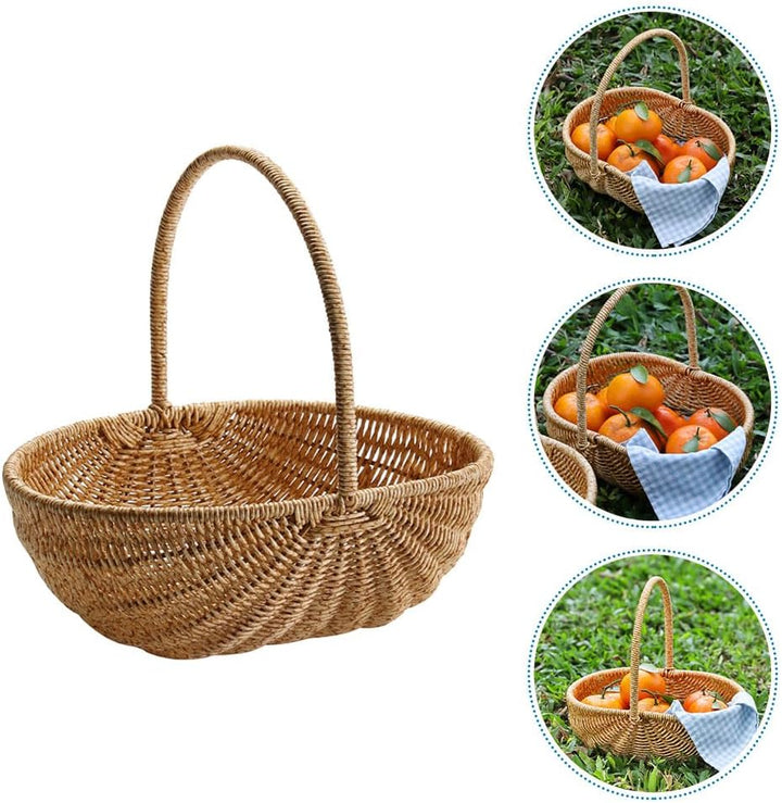 YARNOW Einkaufskorb Sammelkorb Für Blumen Weidengeflechtkorb Grosser Weidenkorb Mit Griff Blumenkorb