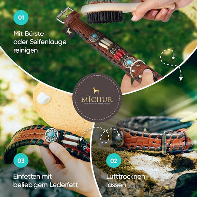 MICHUR Carlota Halsband Indianer, Hundehalsband Leder Braun, Lederhalsband Hund, Halsband, MIT TÜRKI
