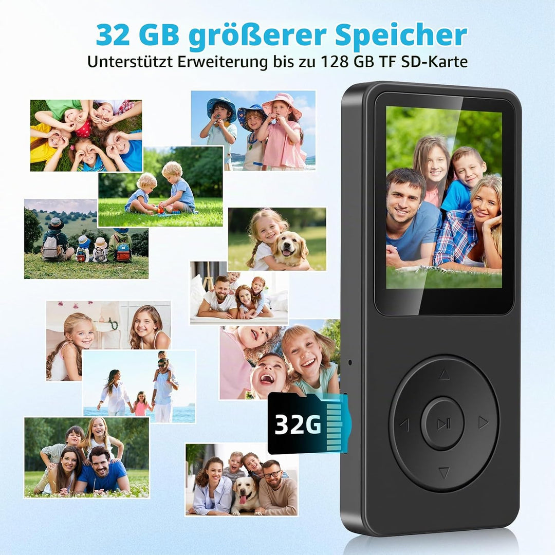 32GB MP3 Player mit Bluetooth 5.3-1.8" TFT-Farbbildschirm MP3-Player mit Kopfhörer Lautsprecher FM-R