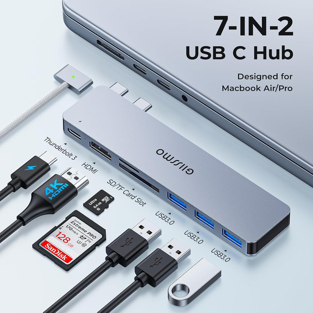 GIISSMO MacBook Adapter, USB C Hub mit Thunderbolt 3, 4K HDMI, 3 USB-A Ports, SD/TF Kartenleser, Zub