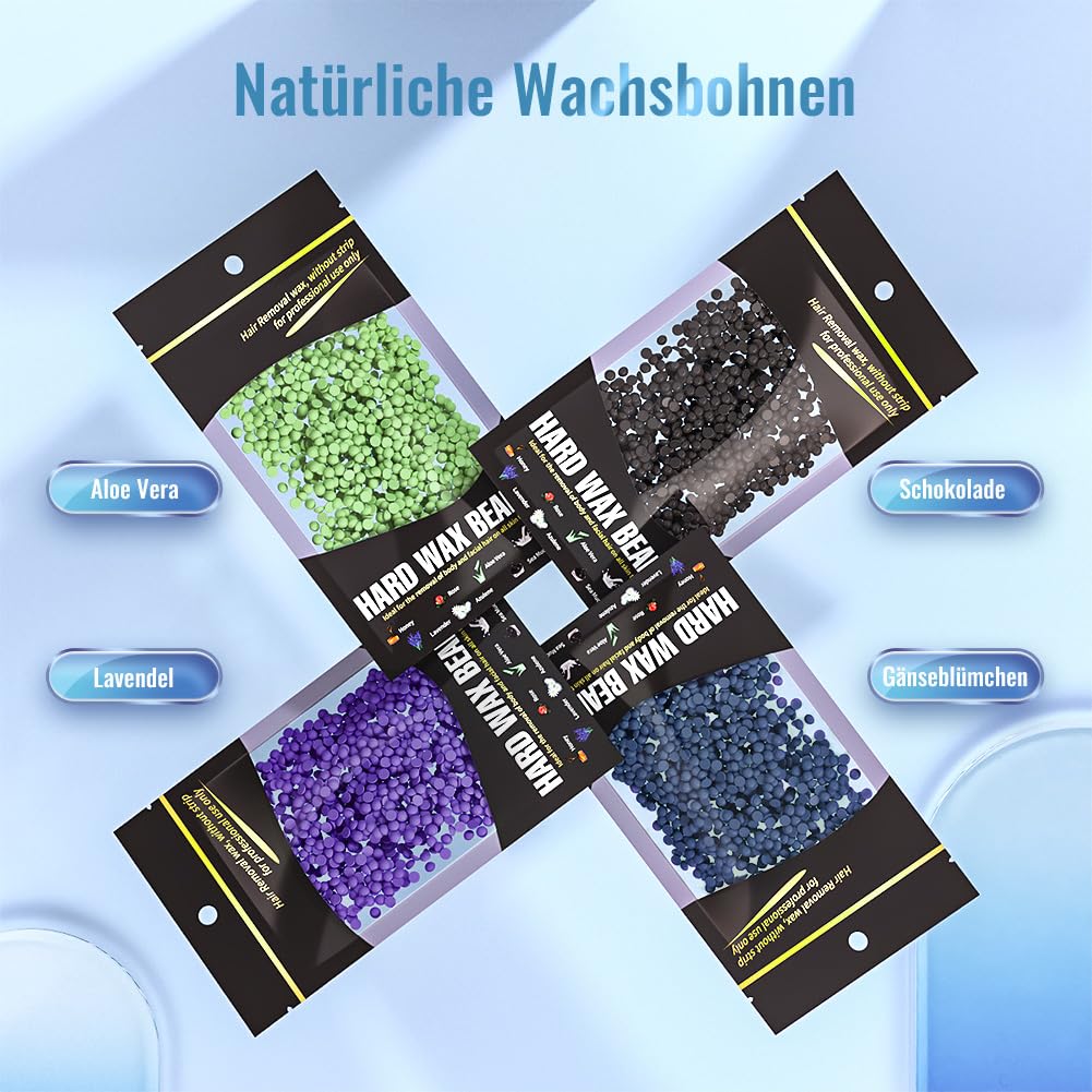 CITHOT Wachswärmer Haarentfernung Kit LCD Touchscreen Waxing Set 4 Wachsbohnen 20 Holzspateln Wachse