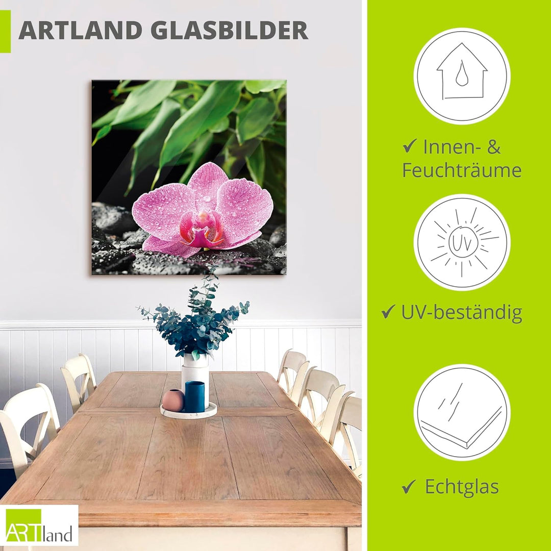 ARTland Glasbilder Wandbild Glas Bild einteilig 50x50 cm Quadratisch Natur Asien Botanik Blumen Orch