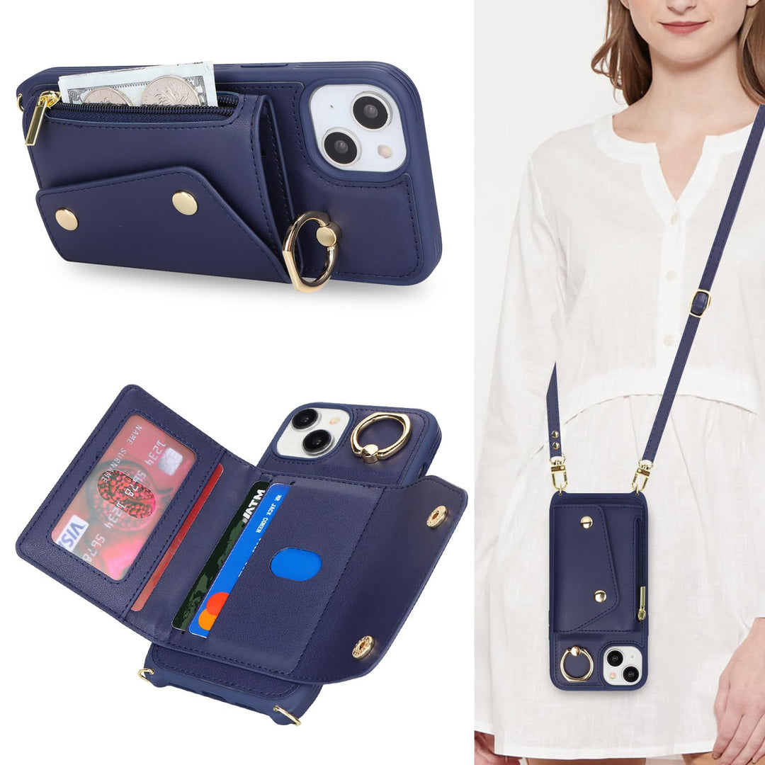 Lipvina Hülle für iPhone 15 Plus Hülle mit Band Kartenhalter handyhülle Hülle für iPhone 15 Plus mit
