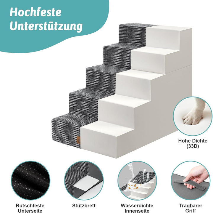Hundetreppe, 5 Stufen Multifunktionale aus Hochdichtem Schaumstoff für Bett Couch Sofa, 60cm Hoch Ab