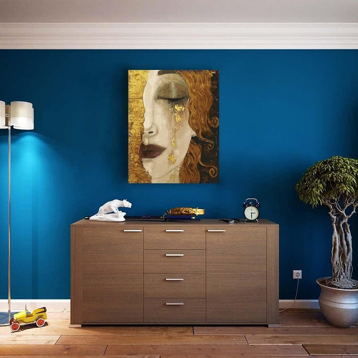 Artnapi Malen nach Zahlen Erwachsene mit Rahmen | DIY Handgemalt | Gustav Klimt Goldene Tränen | Kit