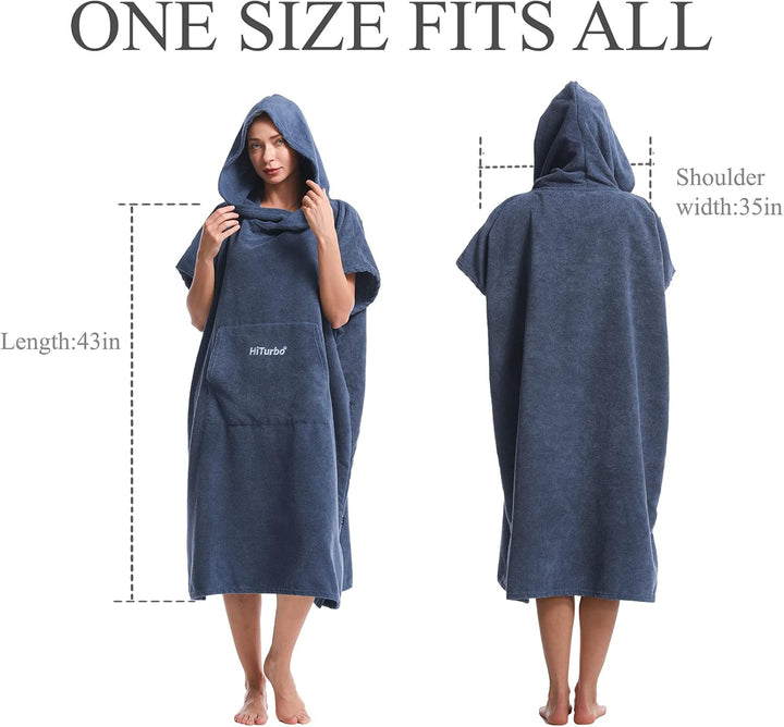 Hiturbo Wickelmantel Handtuch Poncho Surf Kurzarm Bademantel mit Kapuze 35 x 43 inch Navy, 35 x 43 i