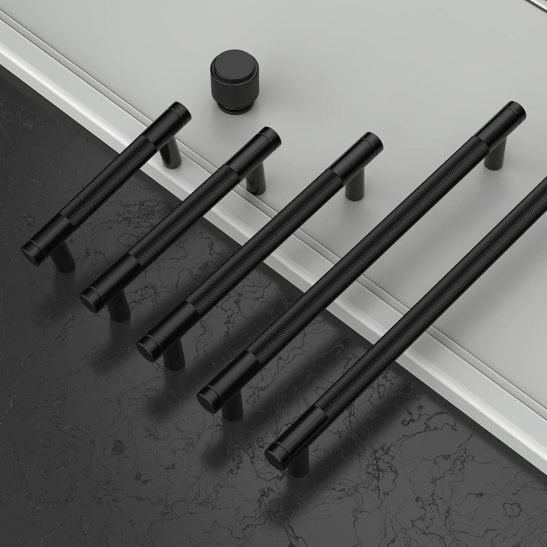 Amerdeco 10 Stück Gerändelte Schrankgriffe Schwarzes Griffe Möbel Möbelgriffe 160mm Lochabstand Türg