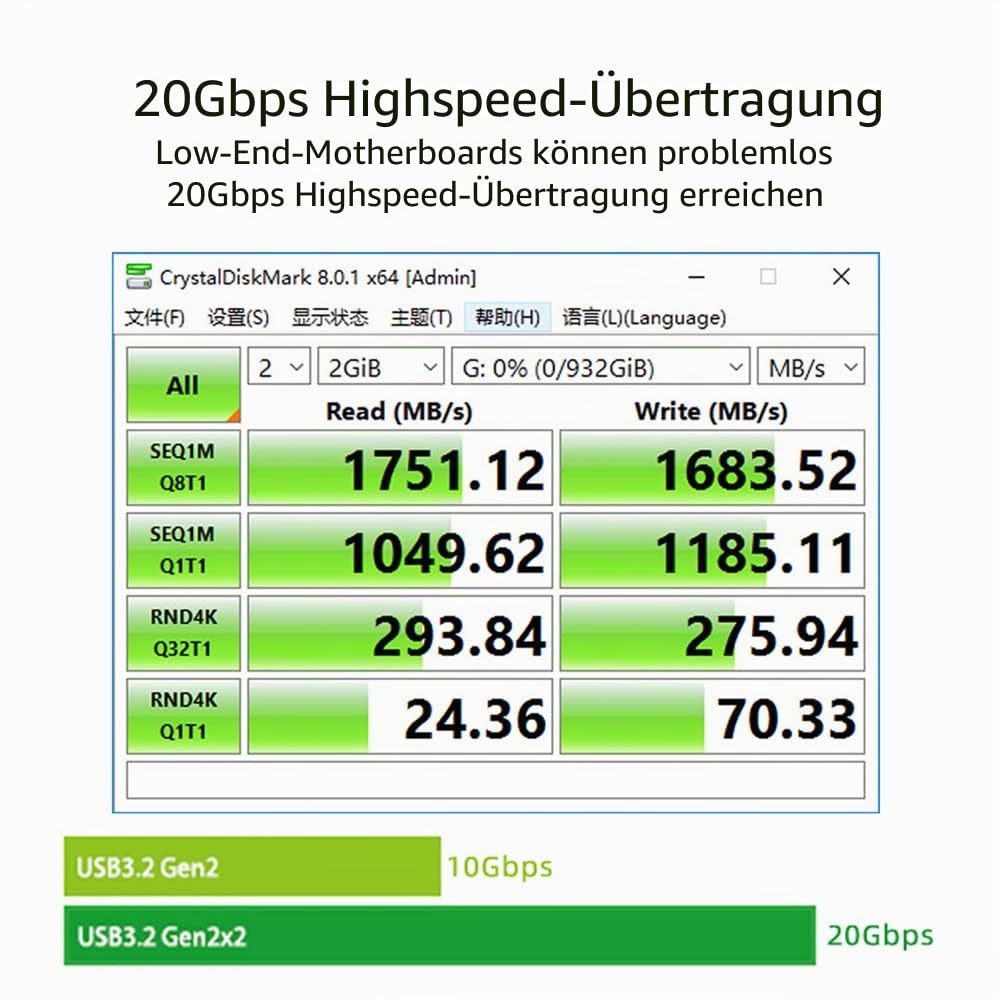 Cablecc USB 3.2 Gen2 Typ-C 20Gbps USB-C auf PCI-E 4X Express Card Adapter für Desktop Motherboard PC