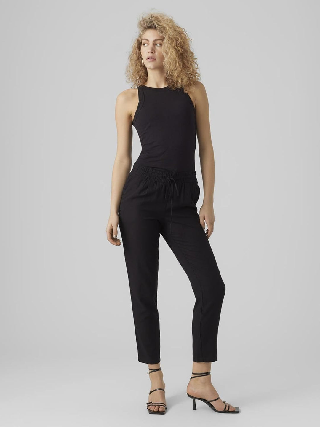 VERO MODA Damen Legere Leinen Stoffhose Casual Schlupfhose Lockere Ankle Pants XS Schwarz, XS Schwar