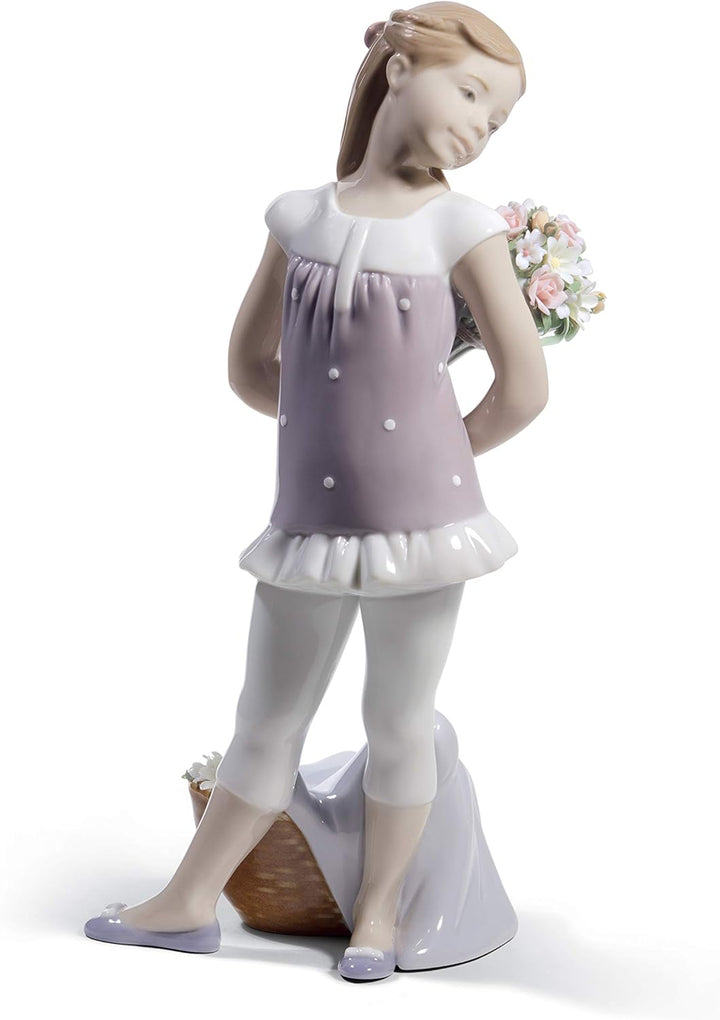 LLADRÓ Mädchen-Figur Deine Lieblingsblumen. Mädchen Mit Blumen. Porzellan.