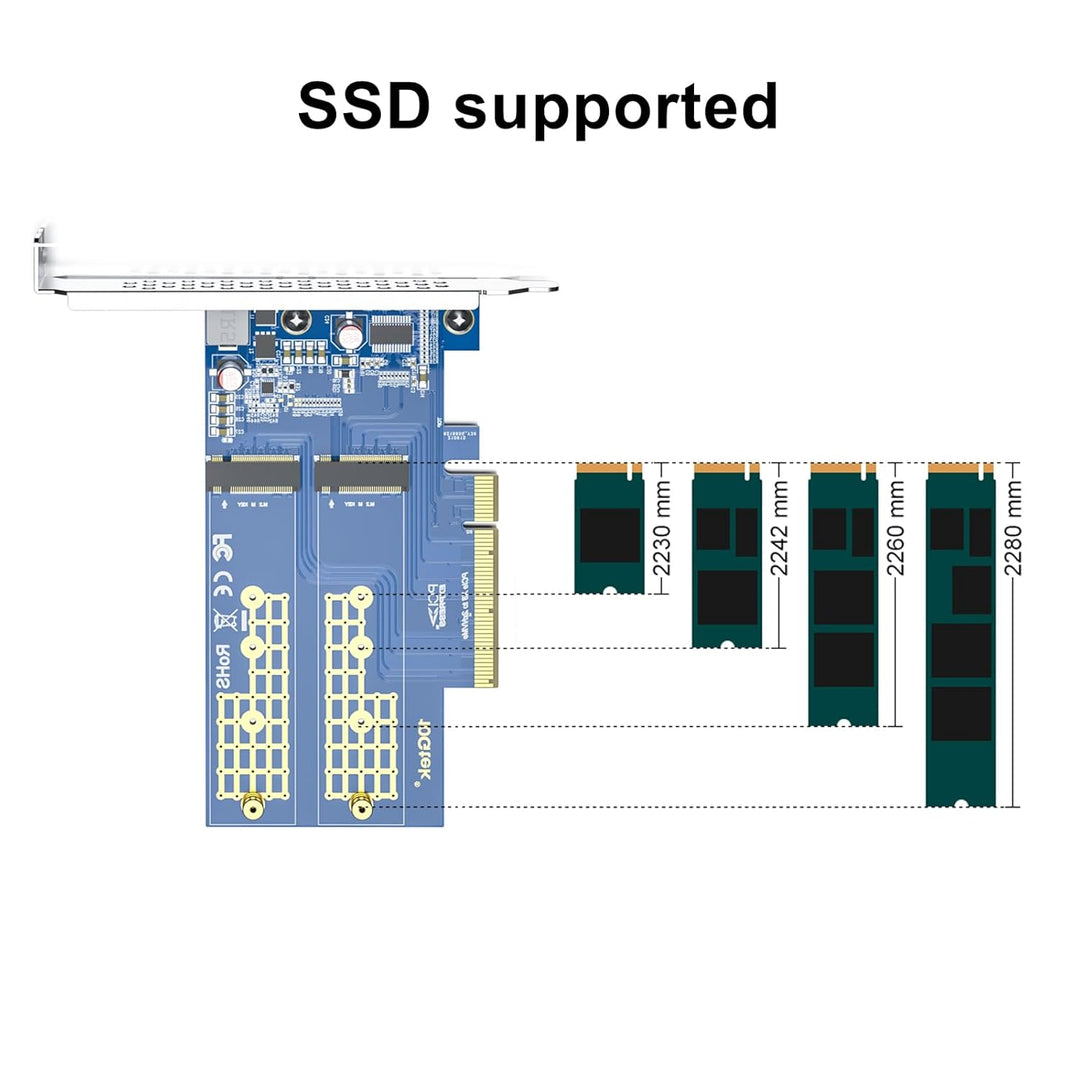 PCIe 3.0 to NVMe (2) M.2 Adapter for M.2 (M Key) SSD, PCIe X8, Requires Motherboard BIOS Support for