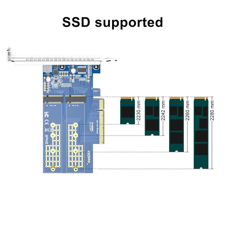 PCIe 3.0 to NVMe (2) M.2 Adapter for M.2 (M Key) SSD, PCIe X8, Requires Motherboard BIOS Support for