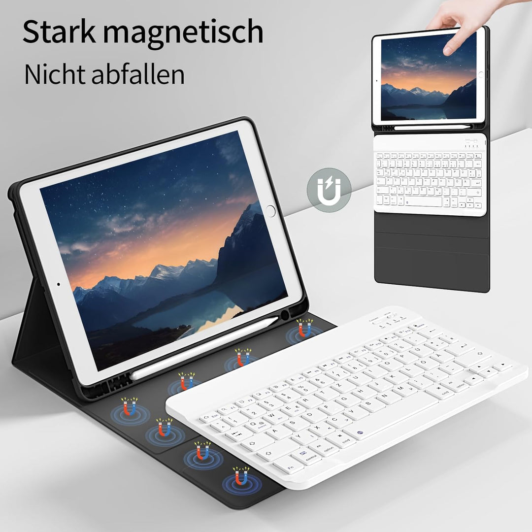 Hülle mit Tastatur für iPad 9. / 8. / 7. Generation 10,2 Zoll 2021/2020/2019, Bluetooth Magnetisch Q