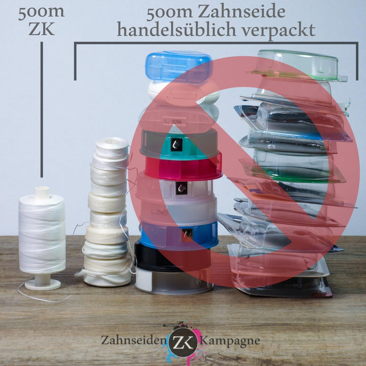Zahnseidenkampagne Vegane PTFE Premium Zahnseide ungewachst (2x 500m Spule + Spender) 2 X 500 M + Do