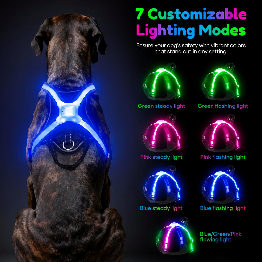 LED Hundegeschirr Leuchtend, Multicolor Reflektierendes Leuchthundegeschirr für Nacht, USB-C Wiedera