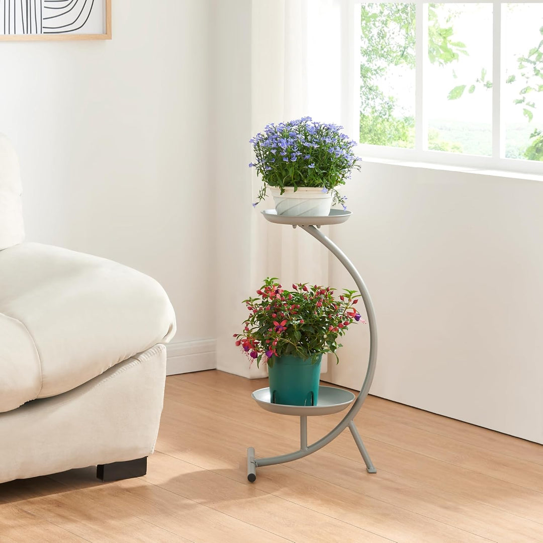 [en.casa] Blumenständer Aalten Pflanzenständer in Halbmondform Pflanzenregal mit 2 Ablagen Blumenreg