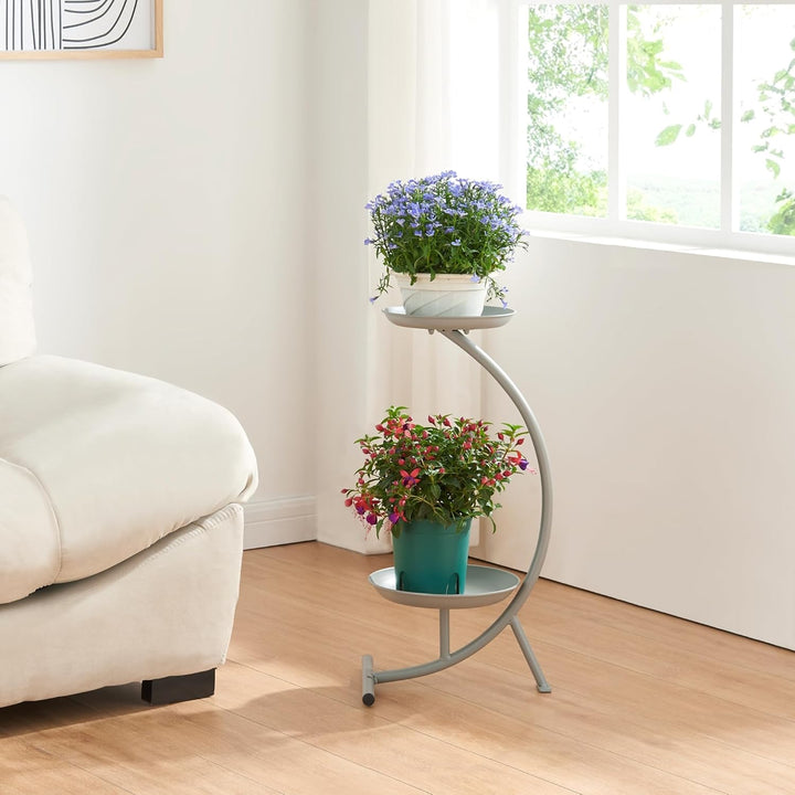 [en.casa] Blumenständer Aalten Pflanzenständer in Halbmondform Pflanzenregal mit 2 Ablagen Blumenreg