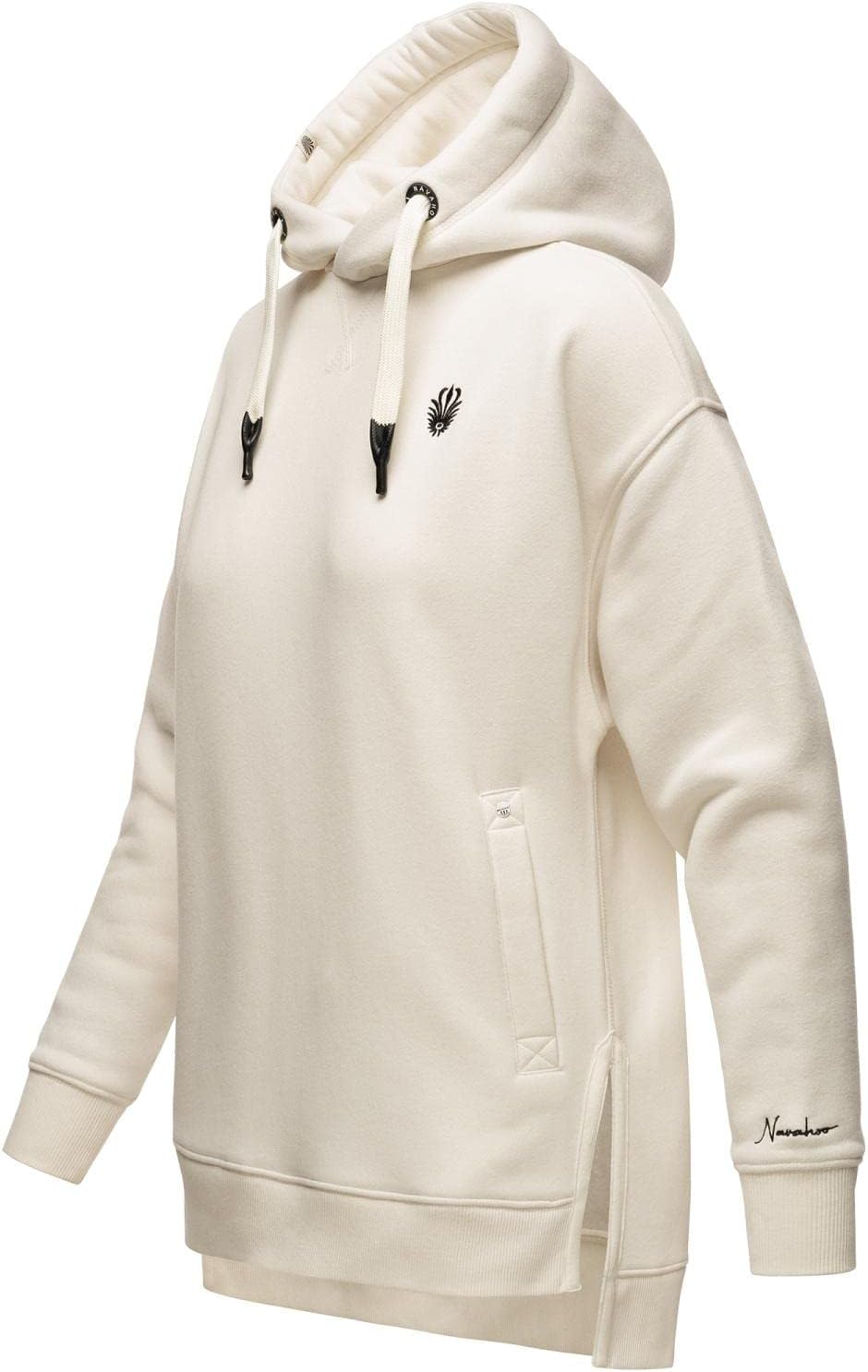 Navahoo Damen Sweatshirt Kapuzenpullover Oversize Long Hoodie Silberengelchen S-XXL S Offwhite, S Of