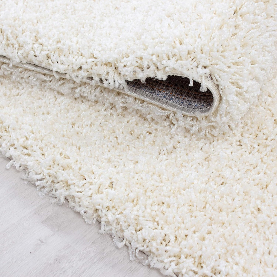 HomebyHome Teppich Rund Shaggy 120 cm Rund - 50 mm Florhöhe Hochflor Runder Teppich Creme Extra Weic