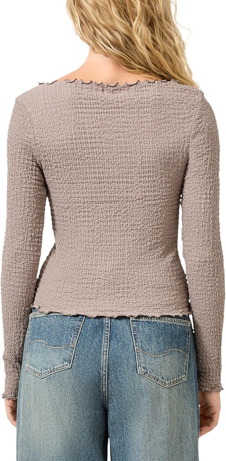 QS Damen Strukturiertes Langarmshirt T-Shirt Langarm XL 9625_hellbraun, XL 9625_hellbraun