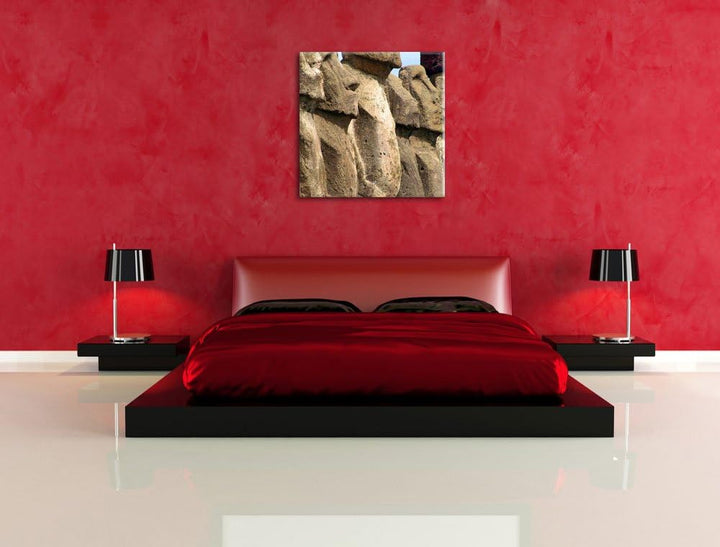 Pixxprint Osterinseln Statuen Detailansicht als Leinwandbild/Grösse: 70x70 cm/Wandbild/Kunstdruck/fe
