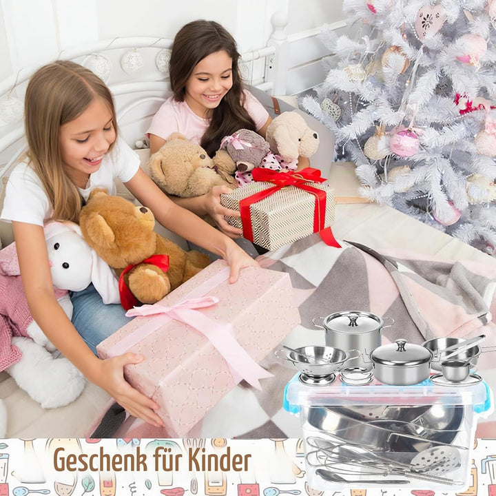 20 STK Kinderküche Zubehör Set, Edelstahl Pretend Küchenspielzeug für Kinder, Matschküche Zubehör mi