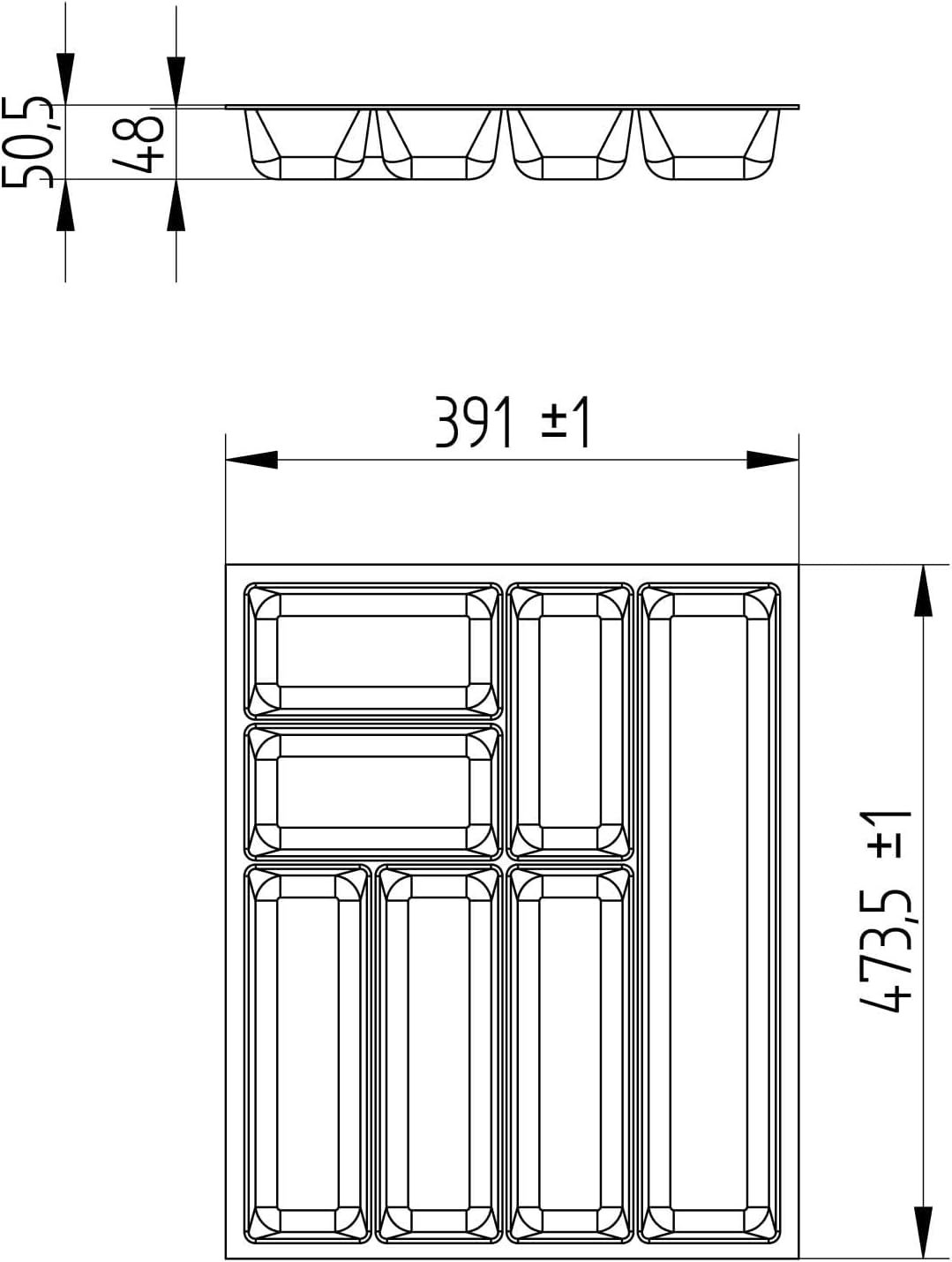 ORGA-BOX 3 Besteckeinsatz Tiefe: 473 x Breite: 391 mm anthrazit mit Canvas Struktur für 50er Schubla
