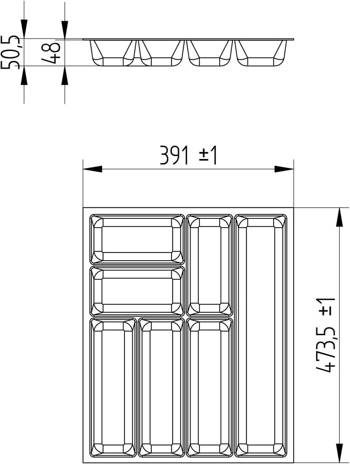 ORGA-BOX 3 Besteckeinsatz Tiefe: 473 x Breite: 391 mm anthrazit mit Canvas Struktur für 50er Schubla