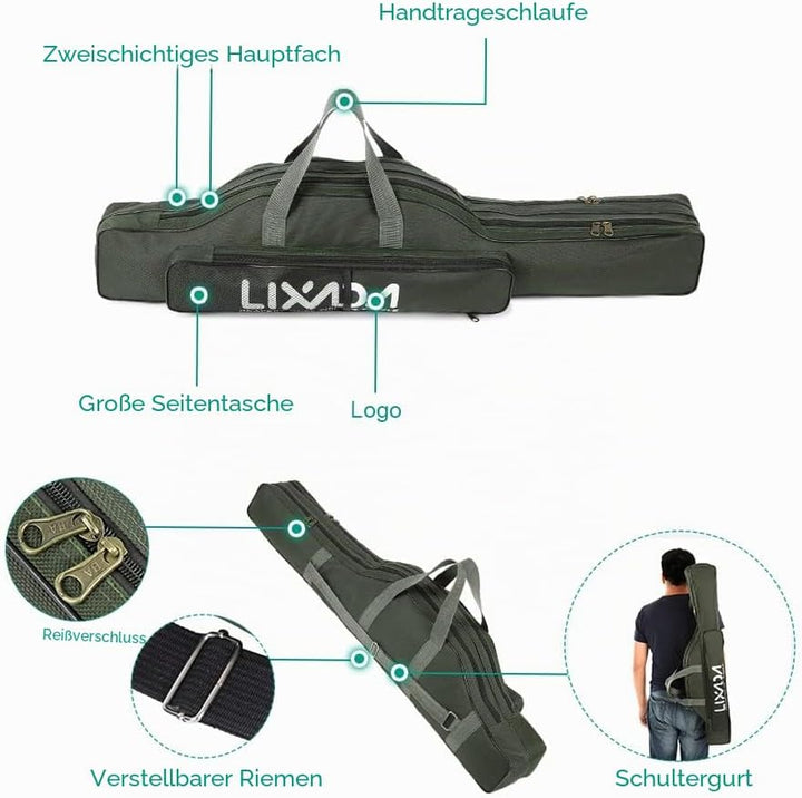 Lixada Tragbare Angeltasche, faltbar, Angelrutentasche, Outdoor-Angeltasche, 100 cm/130 cm/150 cm Gr