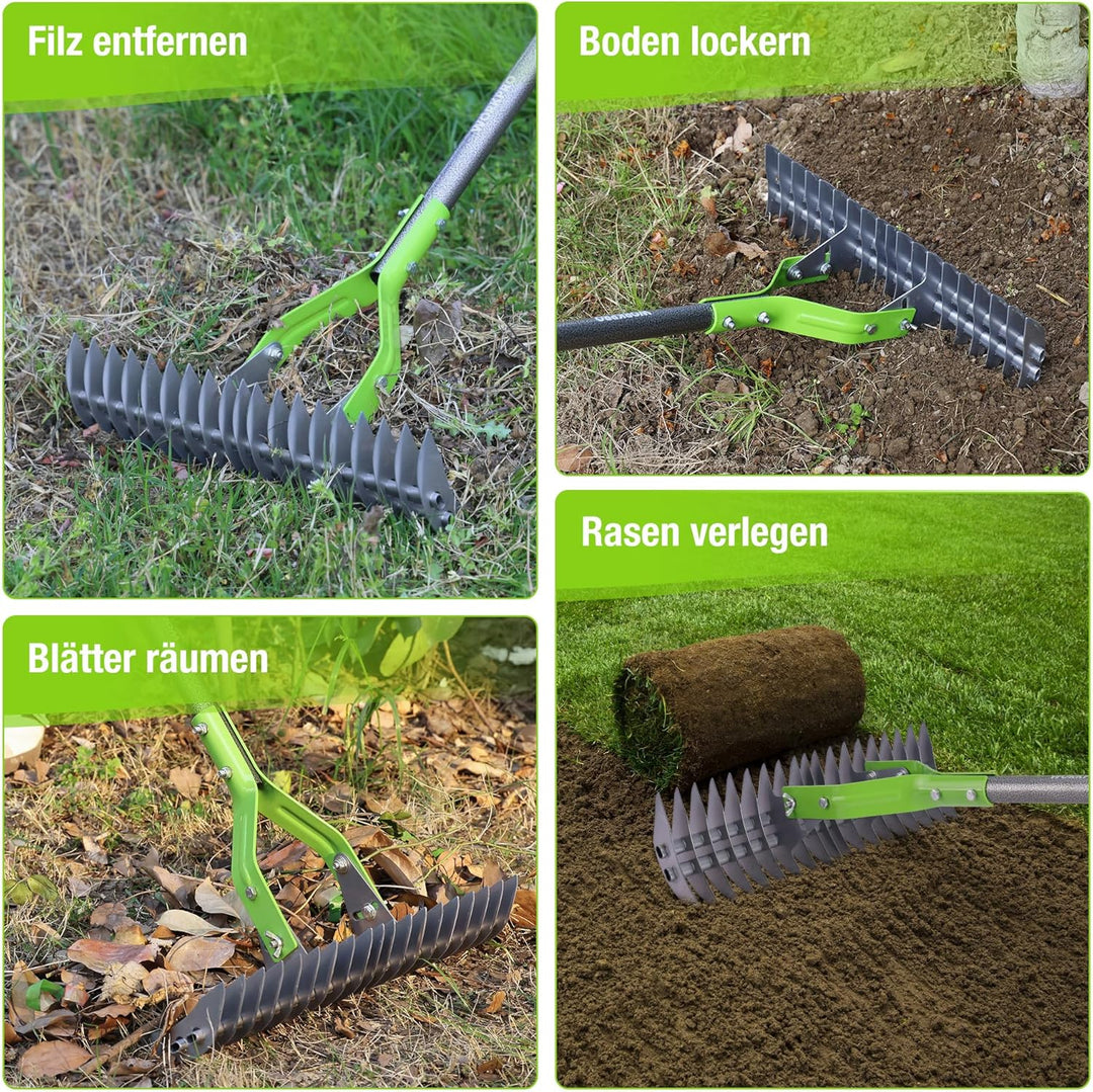 WORKPRO Laubrechen mit Stiel, 38cm Arbeitsbreite Rechen für Garten, Verstellbarer Griff 102–178 cm,