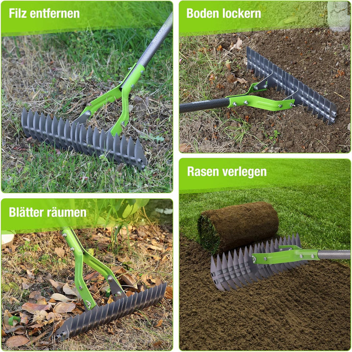 WORKPRO Laubrechen mit Stiel, 38cm Arbeitsbreite Rechen für Garten, Verstellbarer Griff 102–178 cm,