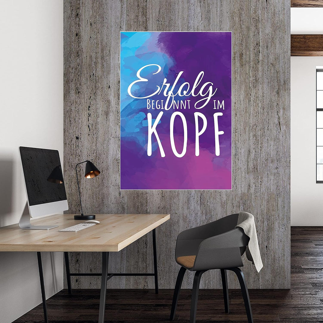 wandmotiv24 Poster als Wanddeko, Grösse Din A0, Erfolg beginnt im Kopf, Pastell, Moderne Wanddeko, W