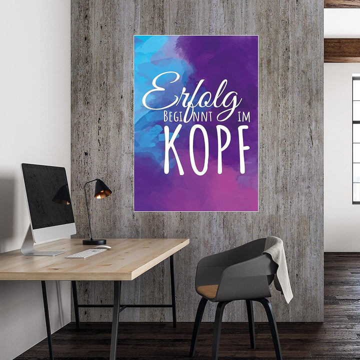 wandmotiv24 Poster als Wanddeko, Grösse Din A0, Erfolg beginnt im Kopf, Pastell, Moderne Wanddeko, W