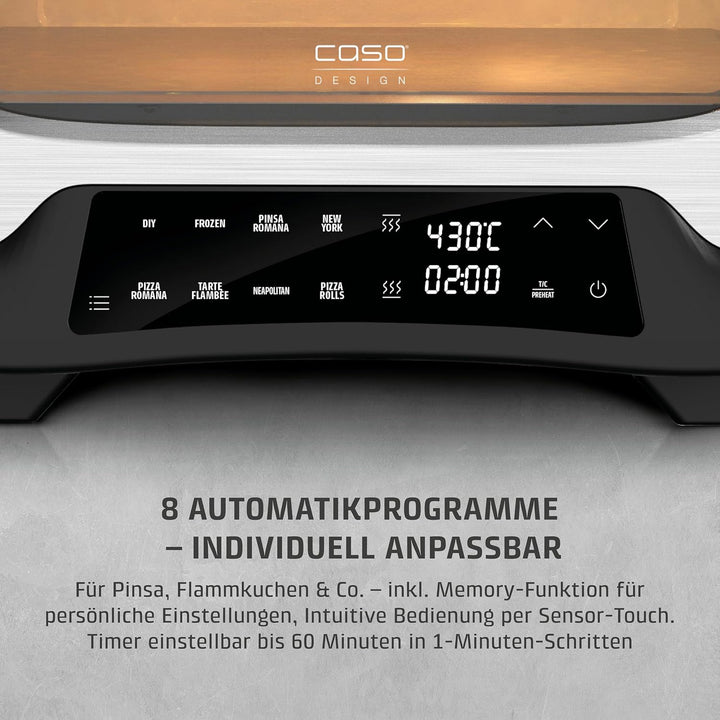 CASO PizzaChef 430° - Pizzaofen, 80-430°C, 8 Automatikprogramme, Cordierit Pizzastein (33x33cm), ein