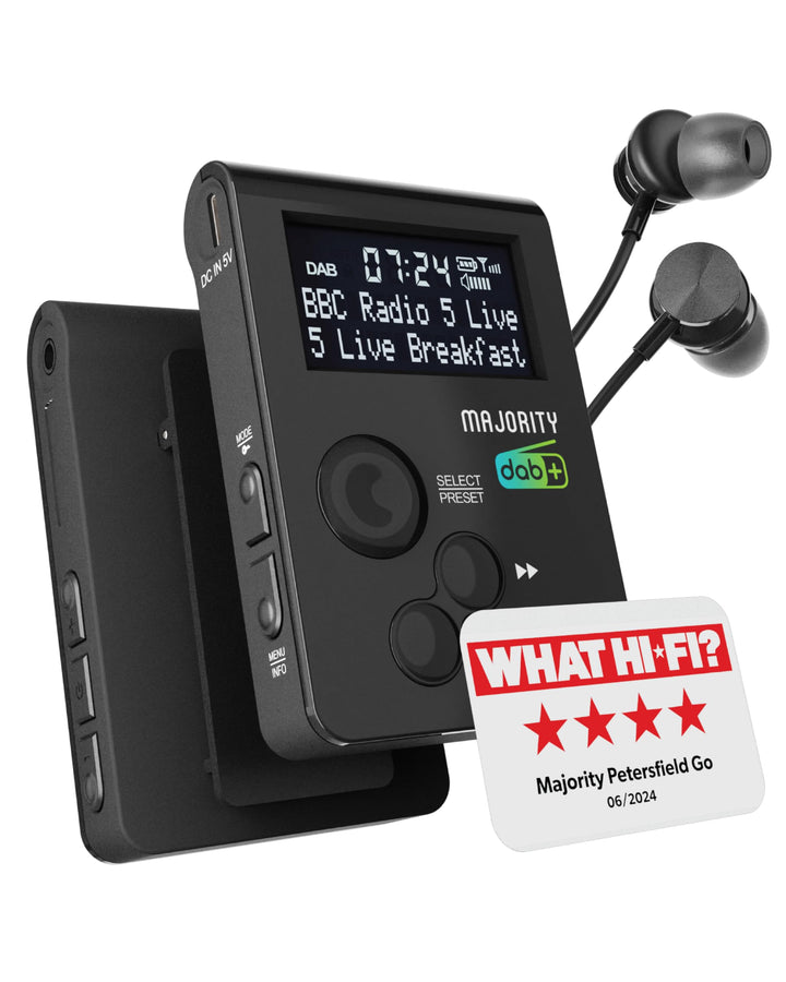 Majority Petersfield-Go tragbares DAB/DAB+ / UKW Digital-Radio mit ansteckbarem Design, Clip-On, sup
