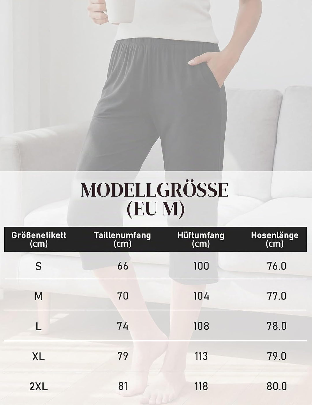 MoFiz Damen Schlafanzughose 3/4 Lang Schlafhose Modal Nachtwäsche Weich Pyjamahose Freizeithose mit