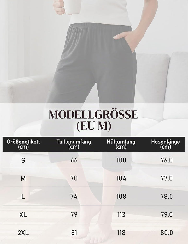 MoFiz Damen Schlafanzughose 3/4 Lang Schlafhose Modal Nachtwäsche Weich Pyjamahose Freizeithose mit