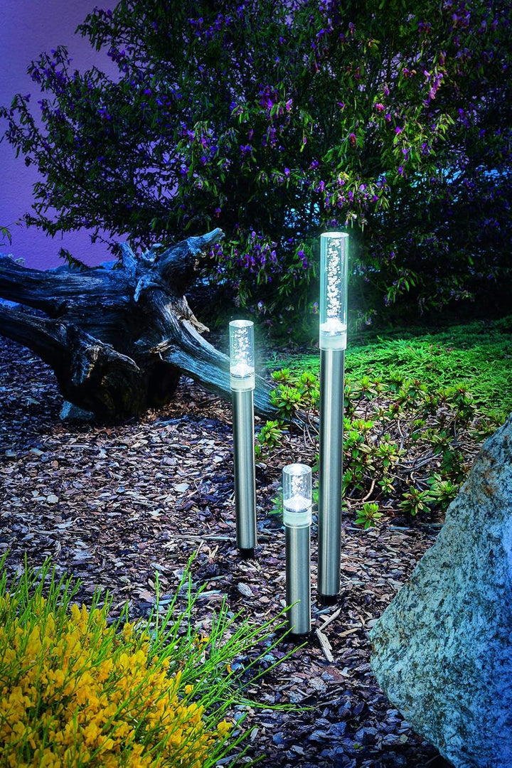 Esotec Solar LED Leuchtstäbe Trio Sticks, 3er Set, Luftblasen, Akku, Gartenstecker, Aussenleuchte, W