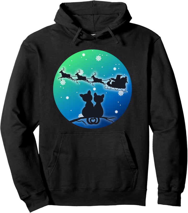 Weihnachtsmann Schlitten Rentier Katzen Frauen Mädchen Katze Xmas Pullover Hoodie