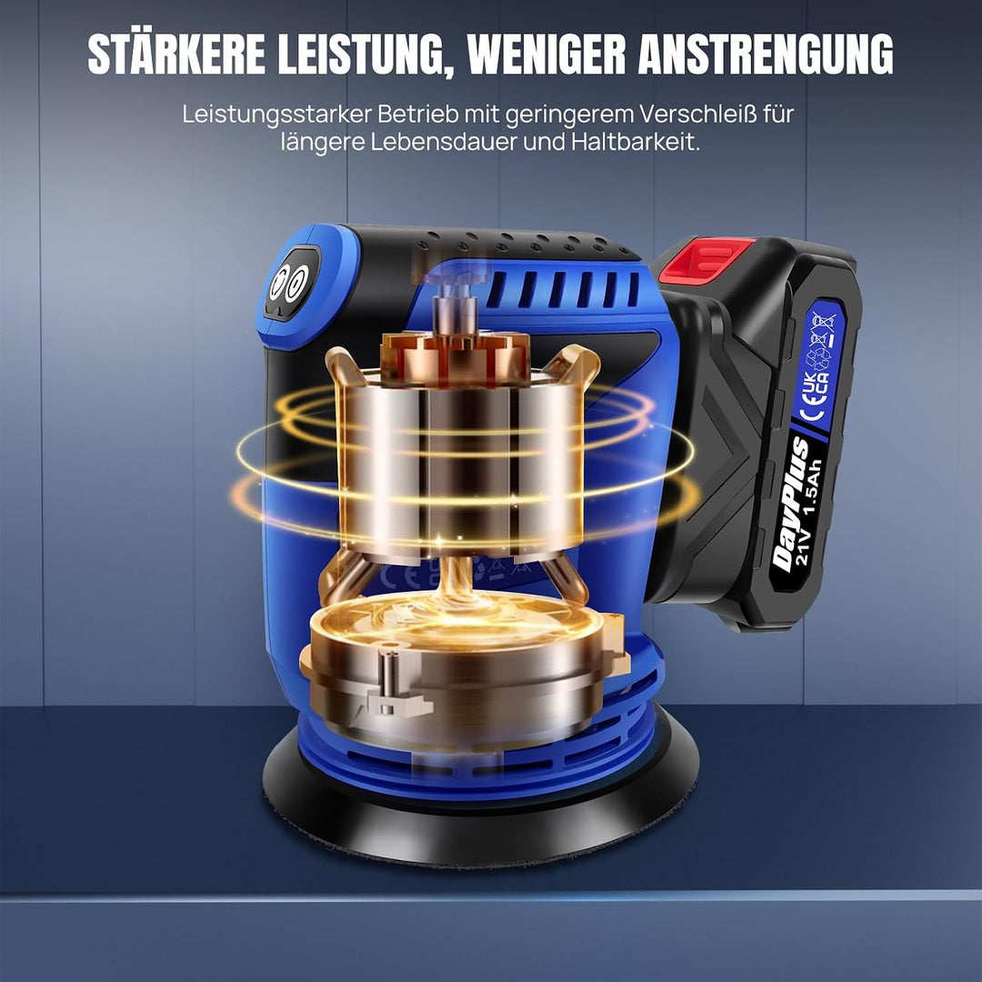 Exzenterschleifer, 280W 11000 U/min mit variabler Drehzahl, 12 Stück Schleifpapier, 125mm Schleifpad