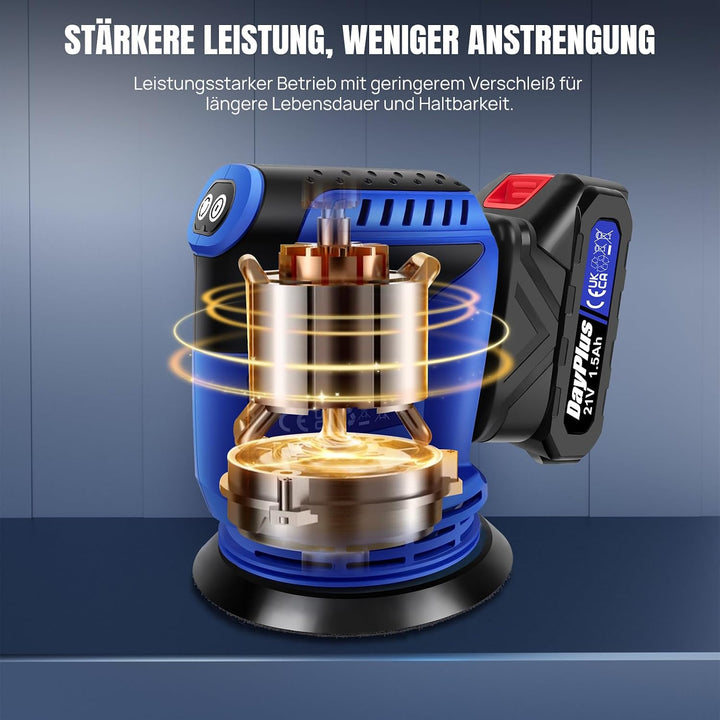 Exzenterschleifer, 280W 11000 U/min mit variabler Drehzahl, 12 Stück Schleifpapier, 125mm Schleifpad