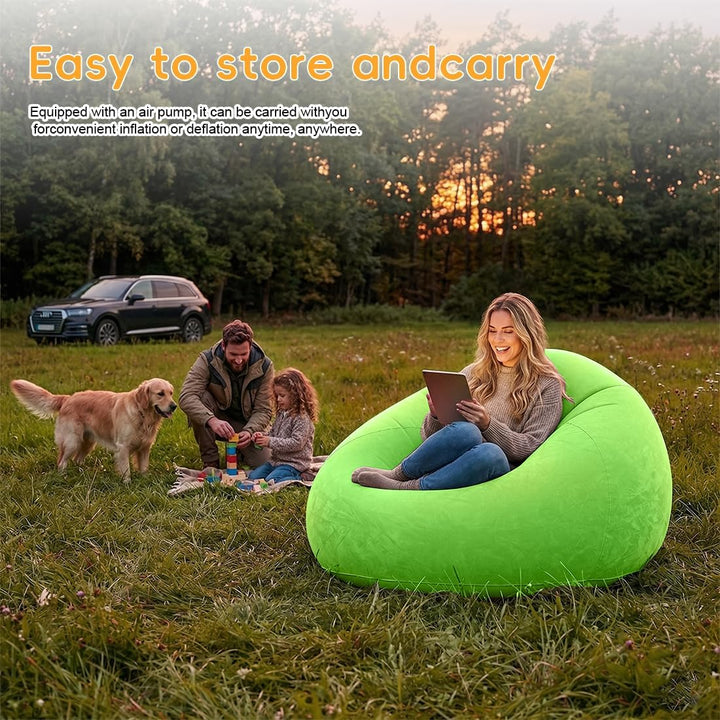aufblasbarer Bean Bag Sessel 105x105x60cm bis 150kg aus dickwandigem wasserfestem PVC, inklusive Han