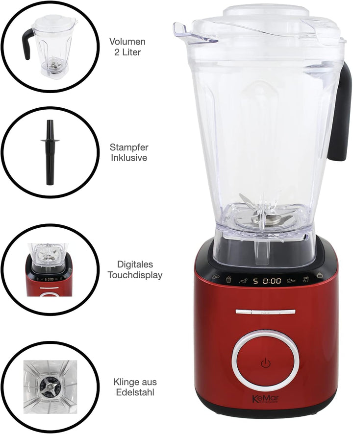 KeMar Standmixer (1500W, 2 Liter) Hochleistungsmixer, Mixer + GRATIS Bambus Trinkhalme - mit Touch B