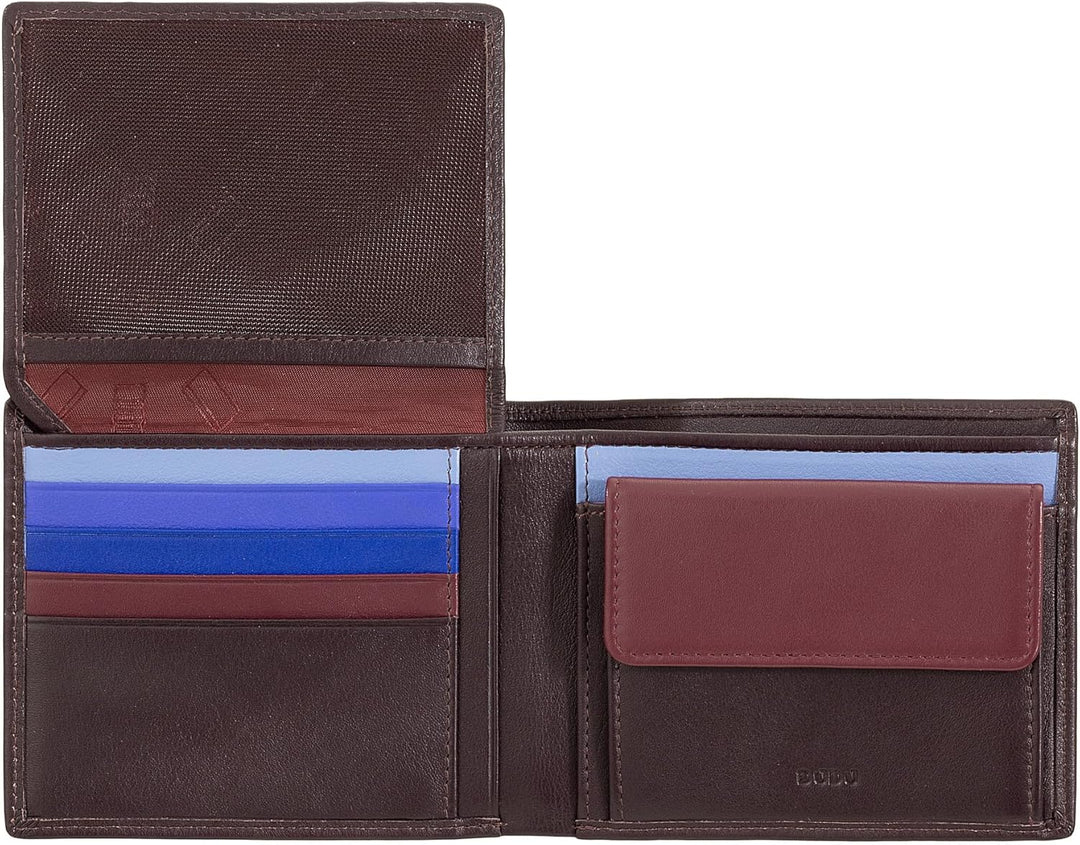 DUDU Klassisches mehrfarbiges Herren Portemonnaie RFID in Leder Dunkelburgundy, Dunkelburgundy