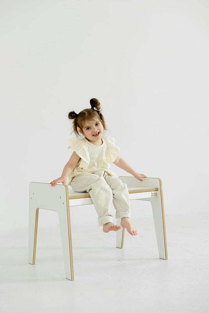 Babywood Tisch und Stuhl für Kinder, Kinderschreibtisch Set mit Stuhl aus Holz, sicherer Spieltisch