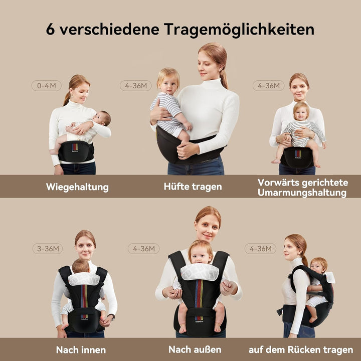 Babytrage mit Hüftkissen, 2-in-1 Verstellbar &amp; Abnehmbar, Atmungsaktiv &amp; Einfach zu Tragende Tragehi